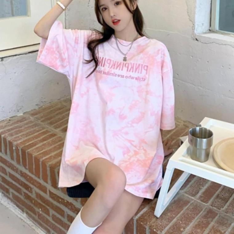 자수 영문 물감 데일리 티셔츠 반팔 여름 나염 여성 반팔 프린트티 여자