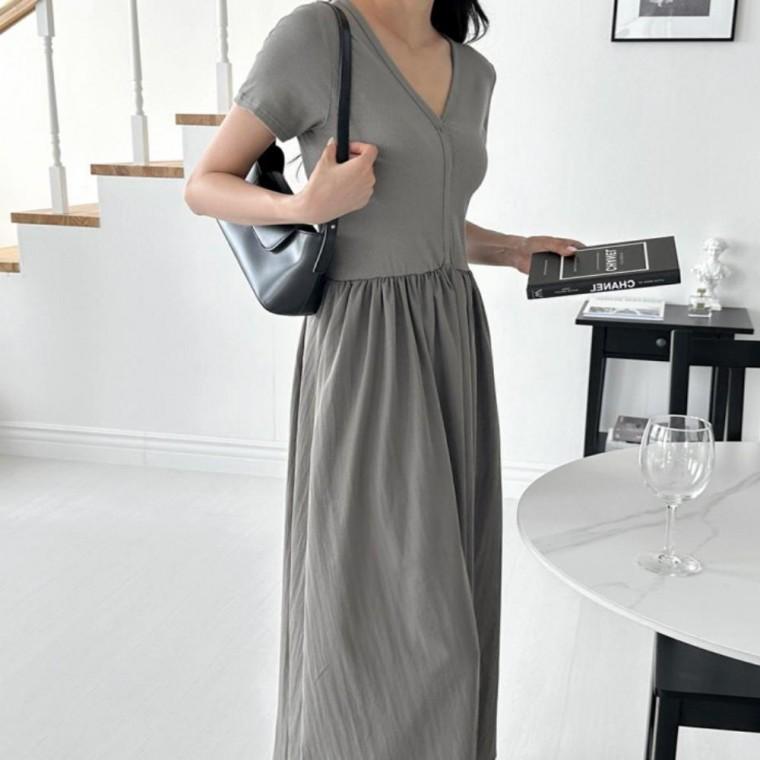 A라인 캐주얼 심플 롱 여름 데일리 원피스 반팔 나일론 반팔 여름 롱