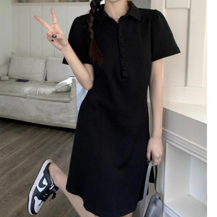 카라넥 캐주얼 스트링 베이직 반팔 원피스 여름 캐주얼원피스 반팔원피스