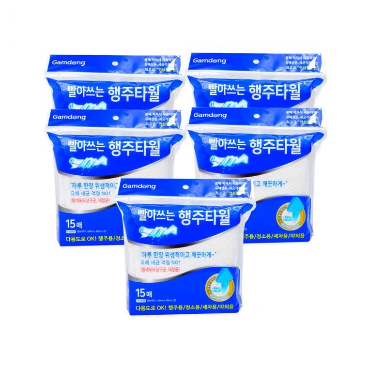 감동 빨아쓰는 행주타월(15매) 비닐포장-5개 행주 요술행주 위생행주 행주타월 일회용행주