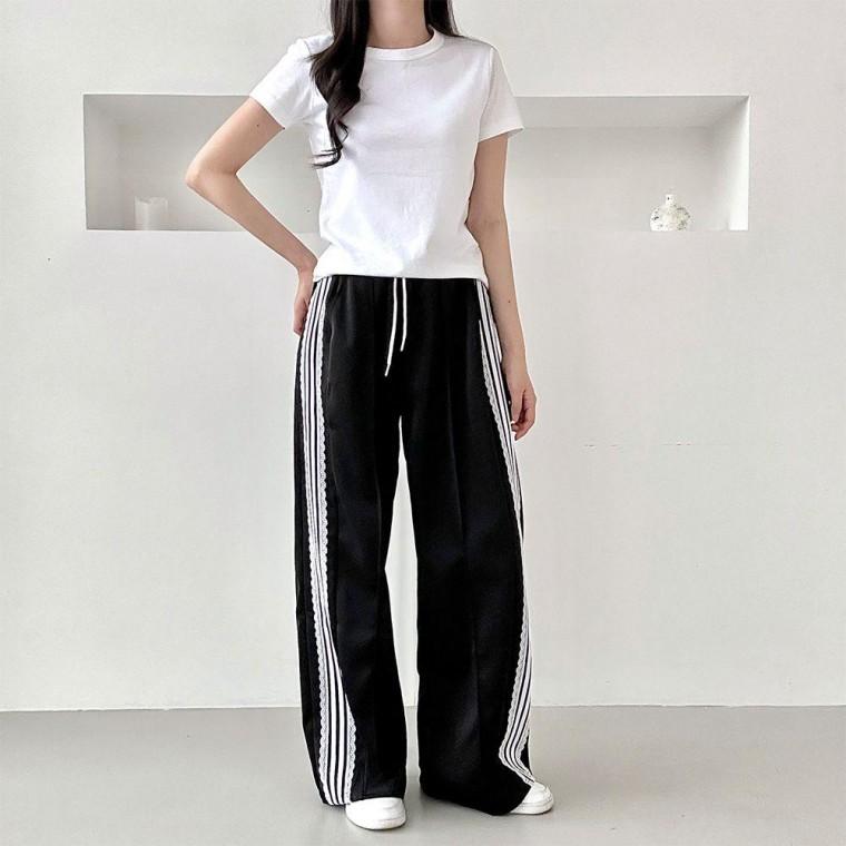 여성바지 통바지 팬츠 트랙 와이드 레이스