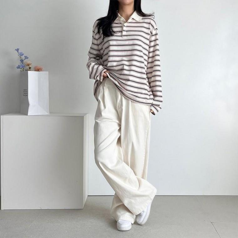 뒷밴딩 면바지 핀턱 컴팩 와이드바지