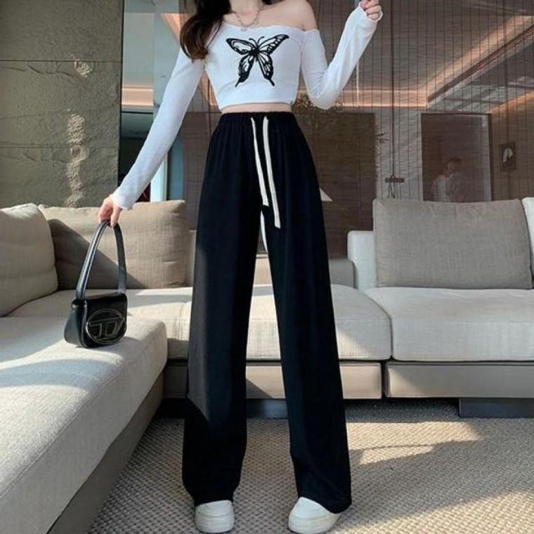 와이드핏 밴딩팬츠 캐쥬얼 바지 여성 팬츠 밴딩 핀턱 와이드