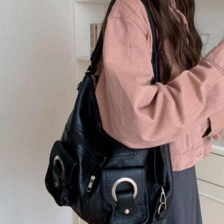여성 데일리 블랙 화이트 캐주얼 투웨이 소프트백 숄더백