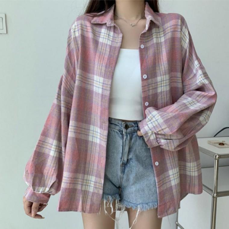 루즈핏 여름 시스루 체크 남방 블라우스 셔츠 6컬러