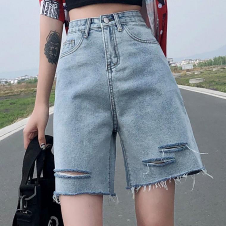 하프팬츠 패션반바지 데미지 여성바지 하프팬츠 와이드팬츠 패션바지 워싱 하이웨스트 여성