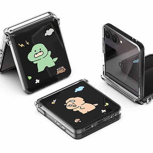 트라이코지 삐뚤빼뚤 공룡 마그네틱 힌지 보호 클리어 하드케이스 플립7(F766) 7FE(F761) 플립6 플립5