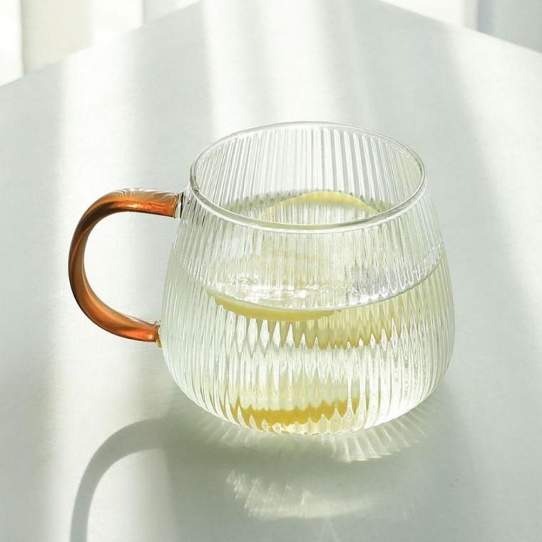 커피브라운 컬러 핸들 내열유리컵 400ml