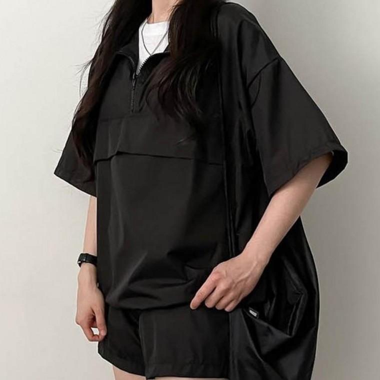 리쉬한 스타일 반팔 여자 여성 상하 트레이닝복 아노락세트 반팔 여자