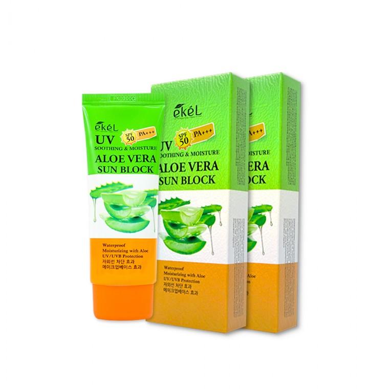 [1+1]이켈 수딩앤모이스쳐 알로에베라 선블럭(70ml) 선크림 자외선차단제 선블록 썬밤 SPF50+ PA+++