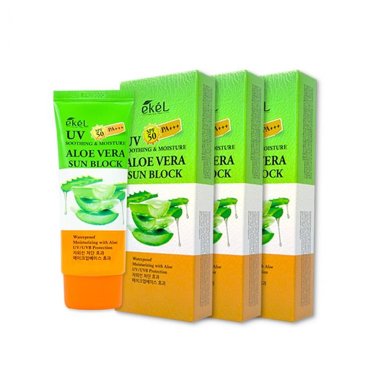 [2+1]이켈 수딩앤모이스쳐 알로에베라 선블럭(70ml) 선크림 자외선차단제 선블록 썬밤 SPF50+ PA+++