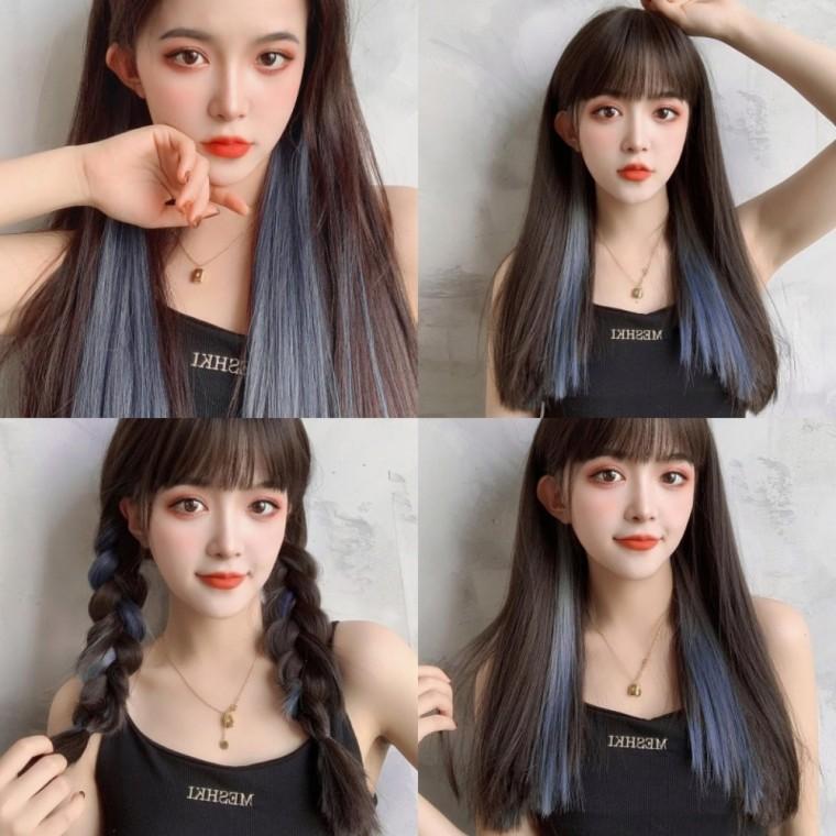 브릿지 헤어피스 6p세트 애쉬블루 똑딱이헤어피스 붙임머리피스