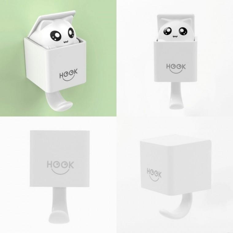 까꿍 야옹이 접착식 팝업후크 화이트 행거 욕실
