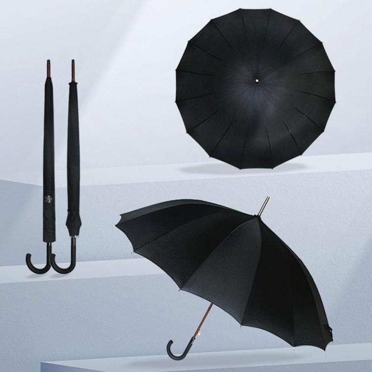 PGA 70X16K 안정감 무지 블랙 곡자 장우산 단색 방풍 우산
