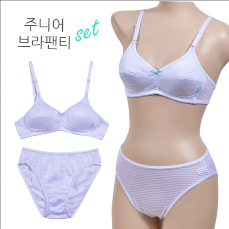매력 조은 스트라이프 주니어2단계 B컵 브라 팬티 세트 브라팬티 속옷