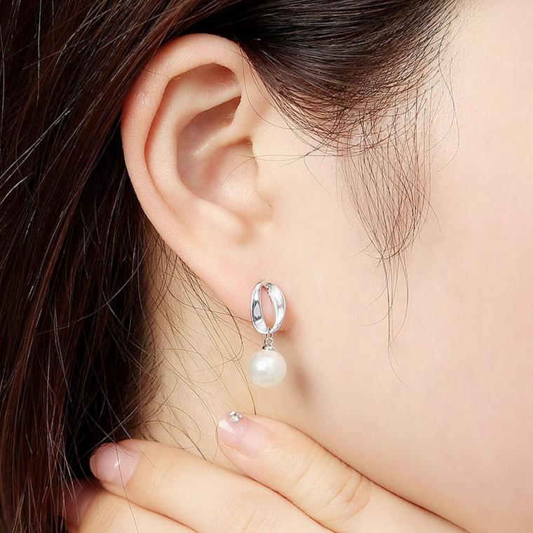 [비쥬홀릭] 실버925 백금도금 오블리스 진주 귀걸이(쇼핑백포함) 팬던트귀걸이 진주은귀걸이