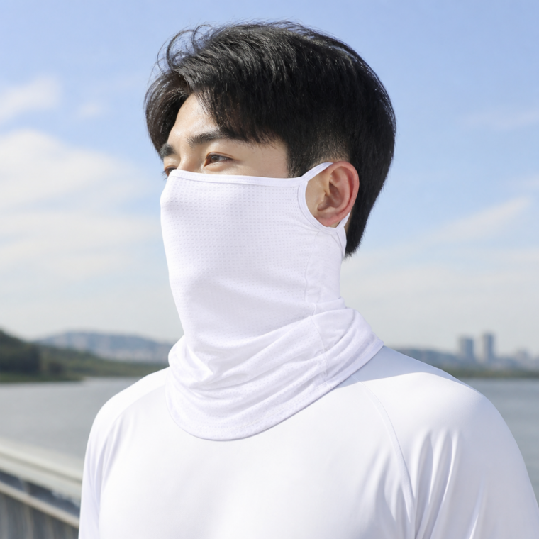 화이트 귀걸이형 망사 스카프 여름 넥가드 스포츠 넥워머