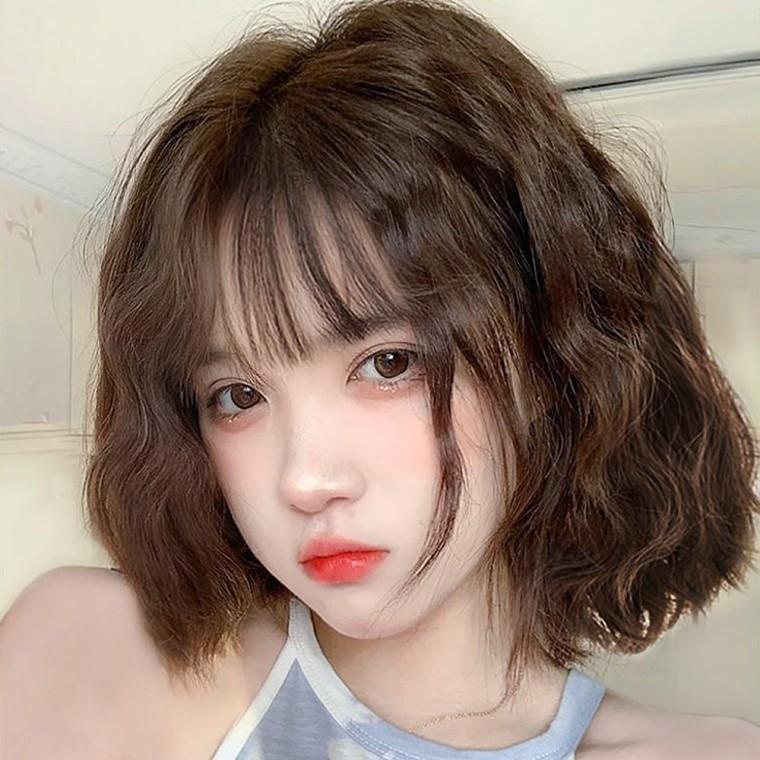물결펌 단발머리 통가발(브라운)