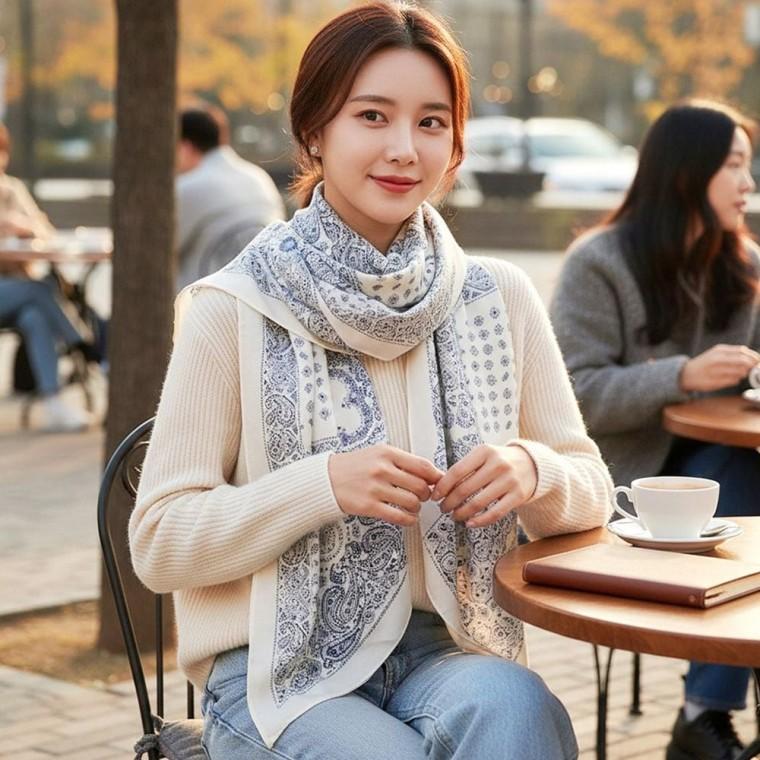 여성 외출 세련된 아이템 롱 스카프 우아한 클래식 스타일 롱스카프 반다나 두건 손수건