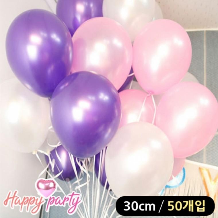 해피파티 풍선 3색 펄 혼합 라운드 30cm (50개입) (러블리톤)