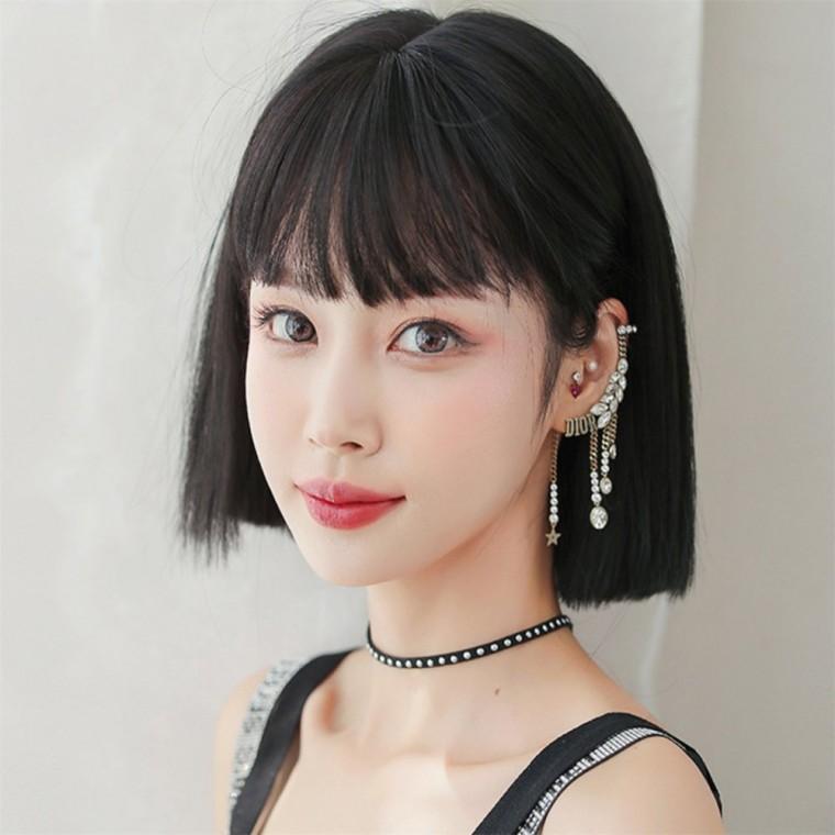 칼단발 통가발 블랙 블랙헤어