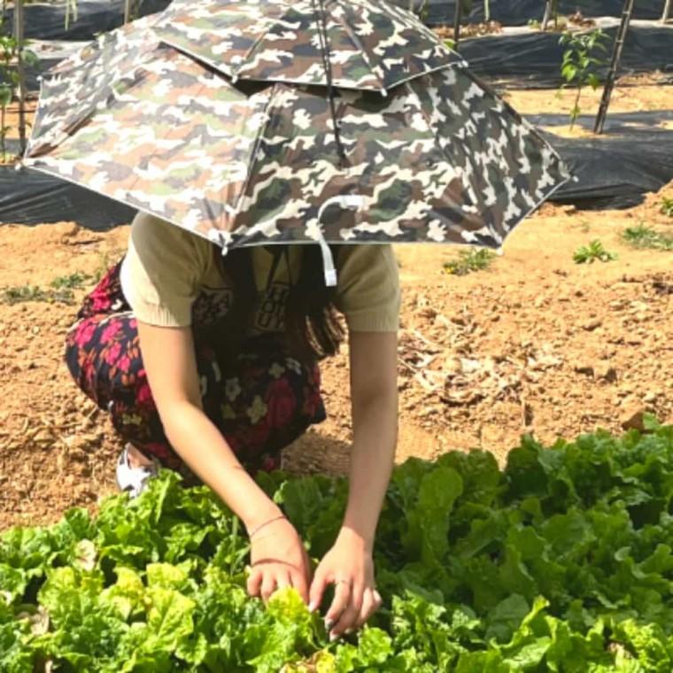 2단 우산모자 중 밀리터리 밭일모자 머리우산 자외선차단우산