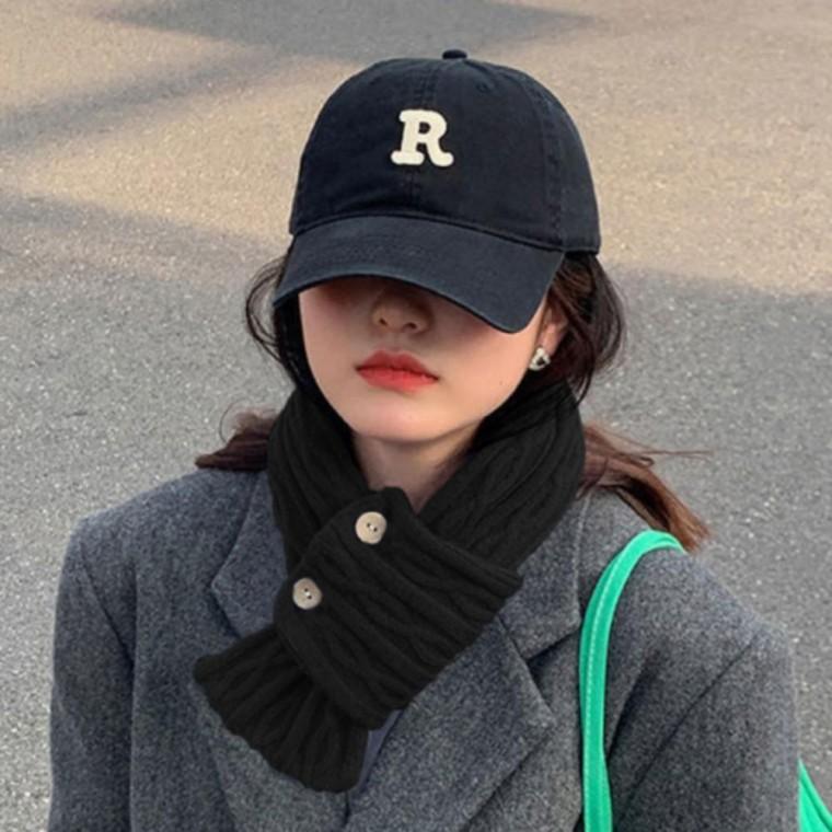 남성 여성 단추 꽈배기 짜임 미니 니트 목도리 머플러