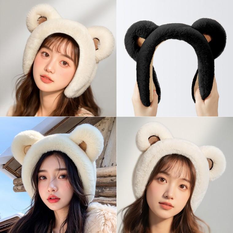 [개미물류] 곰돌이귀마개 겨울필수템 털 따뜻한 방한 귀도리 귀덮개 귀여운 곰머리띠 큐트 겨울 귀돌이 퍼