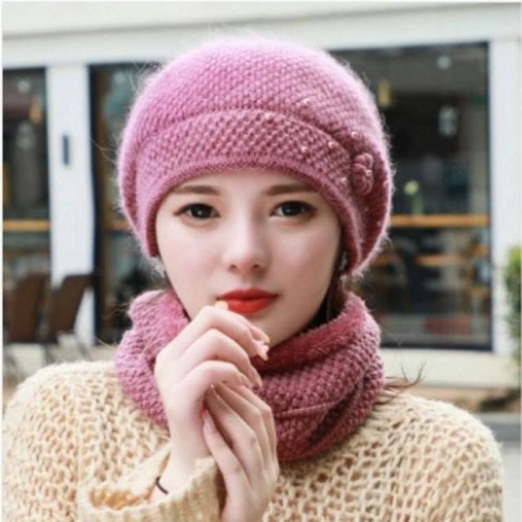 할머니 앙고라 모자 엄마 여성 베레모 모자 넥워머 세트