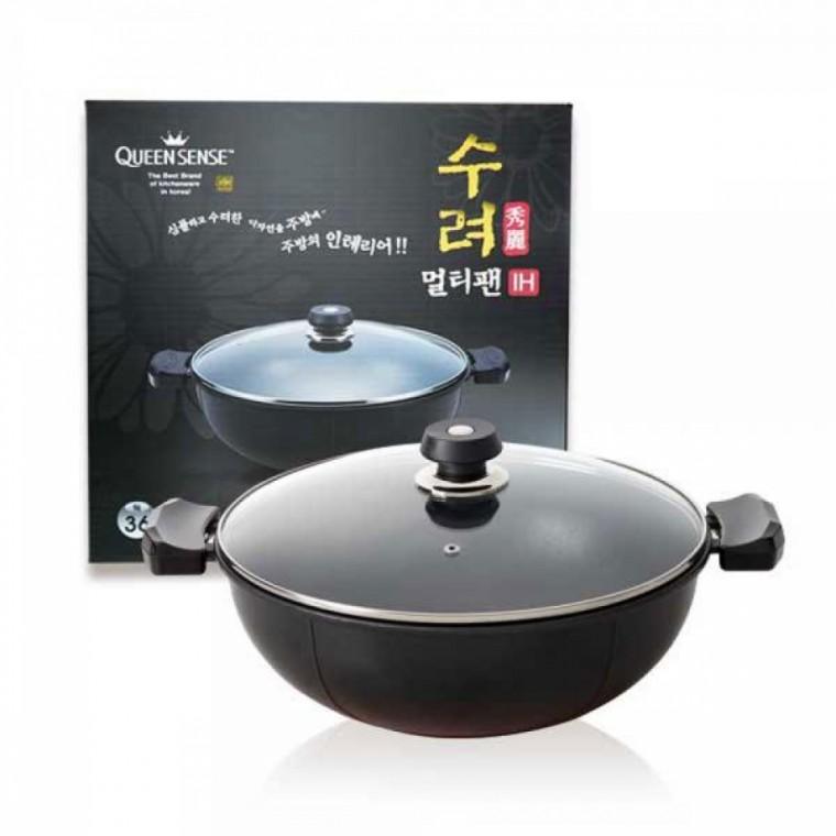 퀸센스 인덕션 수려 멀티팬 36cm 대용량 깊은 볶음팬 프라이팬 찜 냄비 겸용