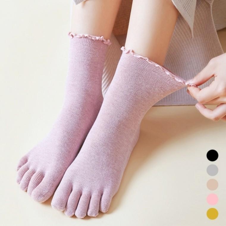 부드러운 소재 귀여운 프릴 디자인 여성 발가락 양말
