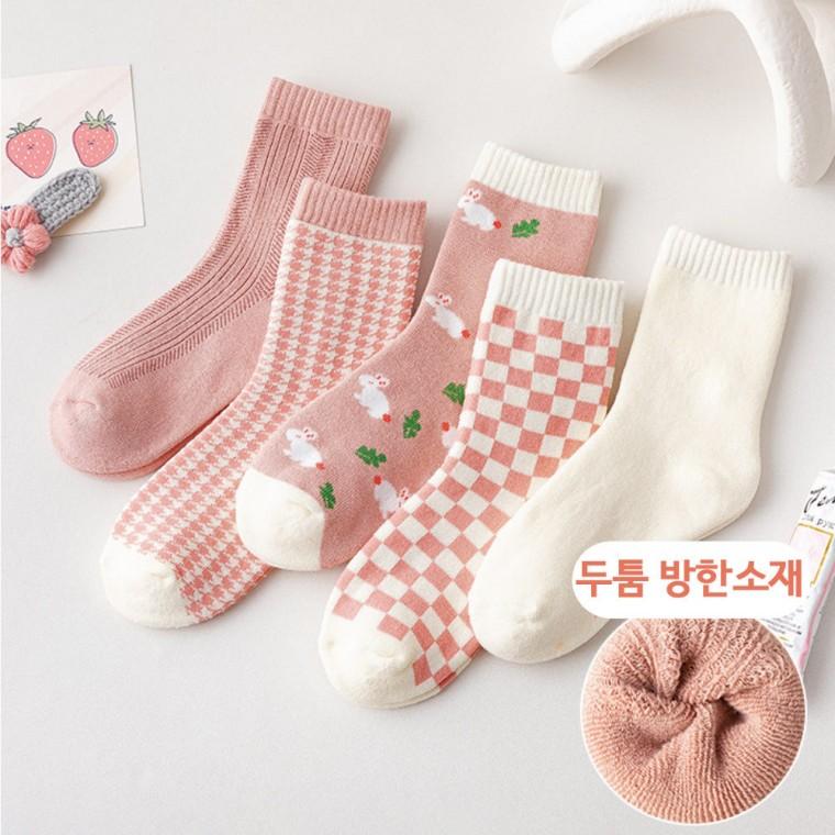 [위드기프트] 딸기라떼 최강보온 방한양말5개세트