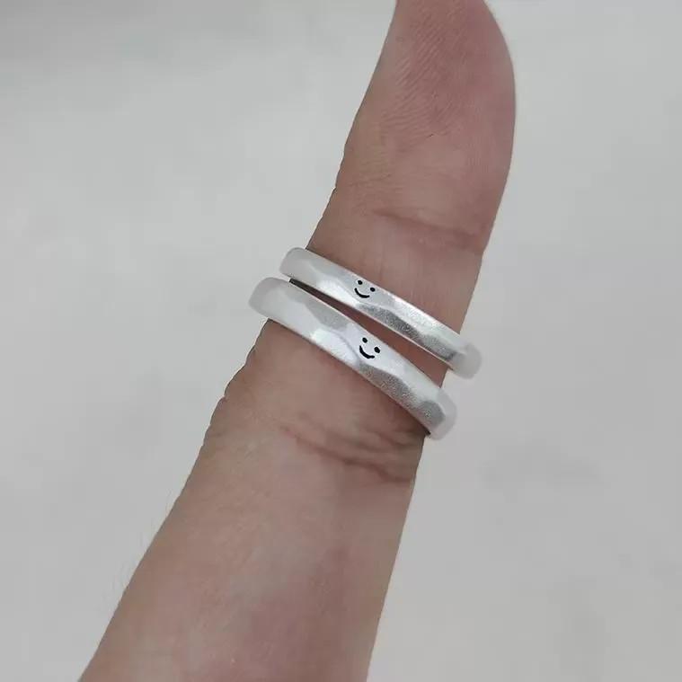 씨익 스마일 웃는 돌멩이 원석 우정 커플 반지 오픈 링 반지 애끼반지 새끼반지 조절 가능 데일리 주얼리