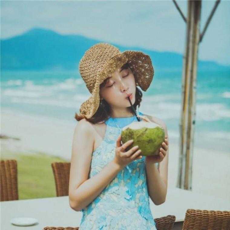 여성용 라탄 버킷햇 브라운
