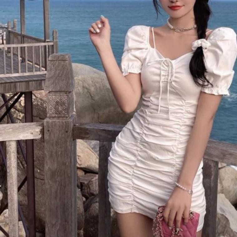 슬림 퍼프 원피스 오프숄더 H라인 여름 숏 원피스