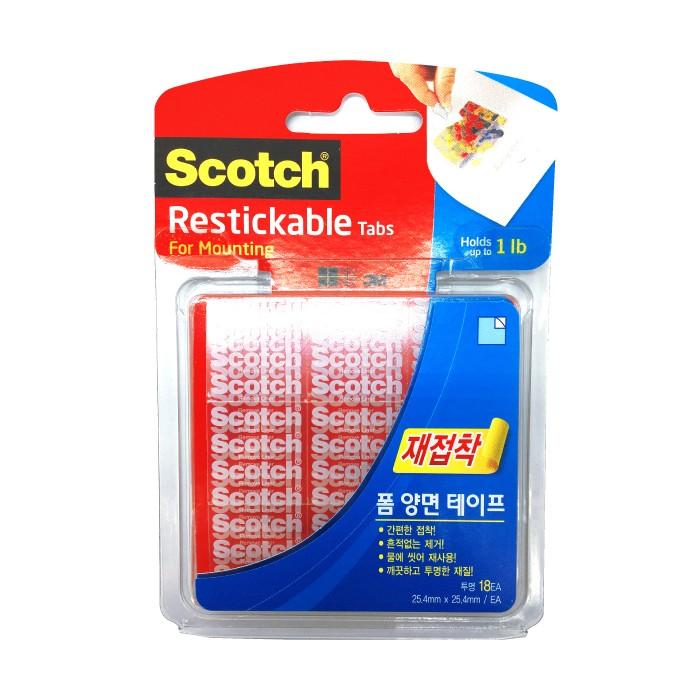 3M 스카치 R100 재접착 폼 양면 테이프 18매입