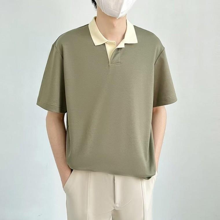 모던 남성 3컬러 캐주얼 반팔 배색 카라티셔츠 IS-TS40