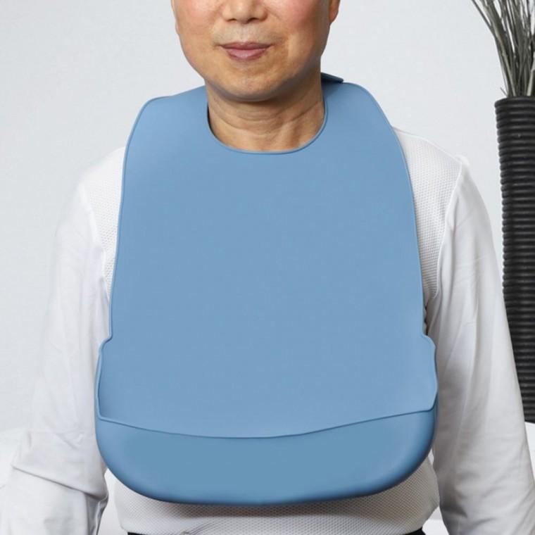 블루 대형 성인용 실리콘 턱받이 방수턱받이 어르신 환자턱받이 실버용품 간병용