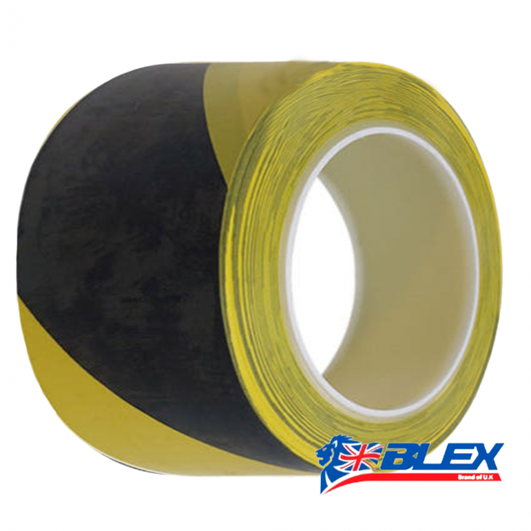 BLEX PVC 바닥라인 테이프 황흑사선 75mm x 30M