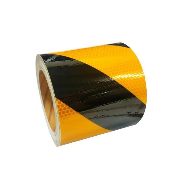 BLEX 고휘도 PVC  반사 테이프 황흑사선 150mm x 10M