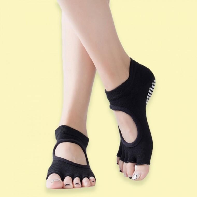 요가 삭스 필라테스 논슬립 발가락없는 양말 블랙