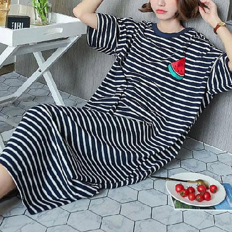 스트라이프 오버핏 단가라 홈웨어 롱원피스
