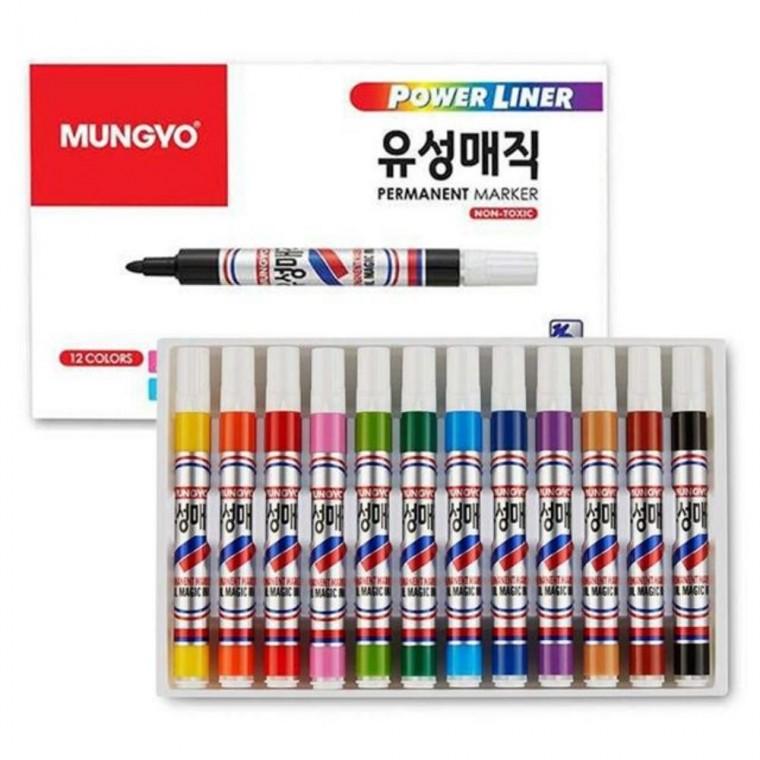 유성매직 12색 세트 둥근닙 채색 미술재료 종이 금속 나무 유리 플라스틱