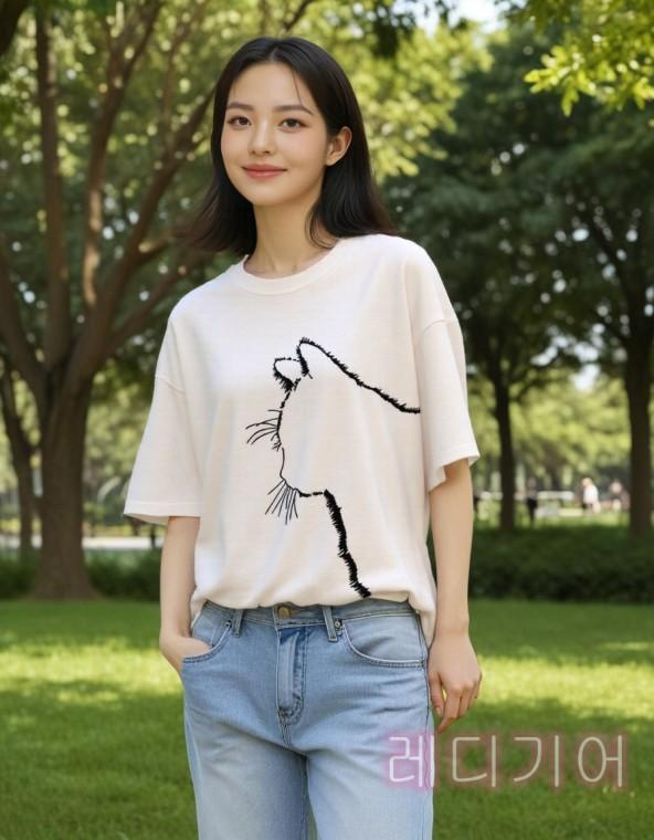 레디기어 김애용티셔츠 애용이티셔츠 고양이프린트티 고양이티셔츠 반팔티 여자반팔티 반팔셔츠 여성티셔츠
