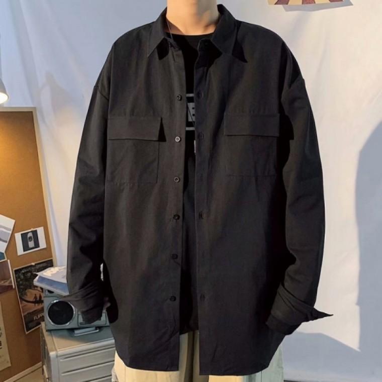 데일리 긴팔 기본템 남성 가슴포켓 오버핏 무지 셔츠