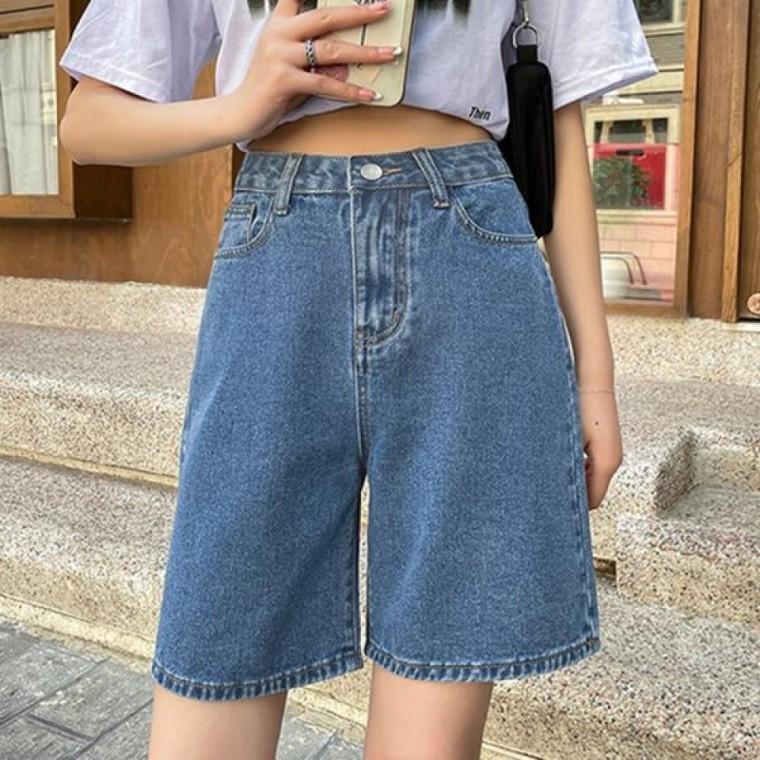 여성 5부 데님팬츠 통 와이드 청 반바지