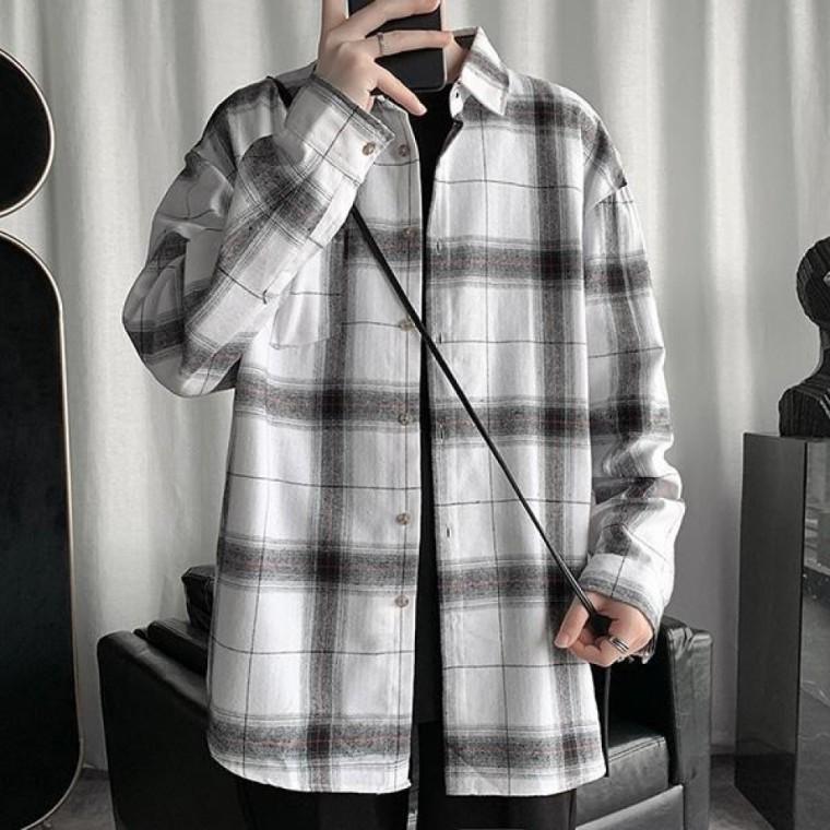 남성 스트릿 감성 체크 셔츠 루즈핏 남방셔츠