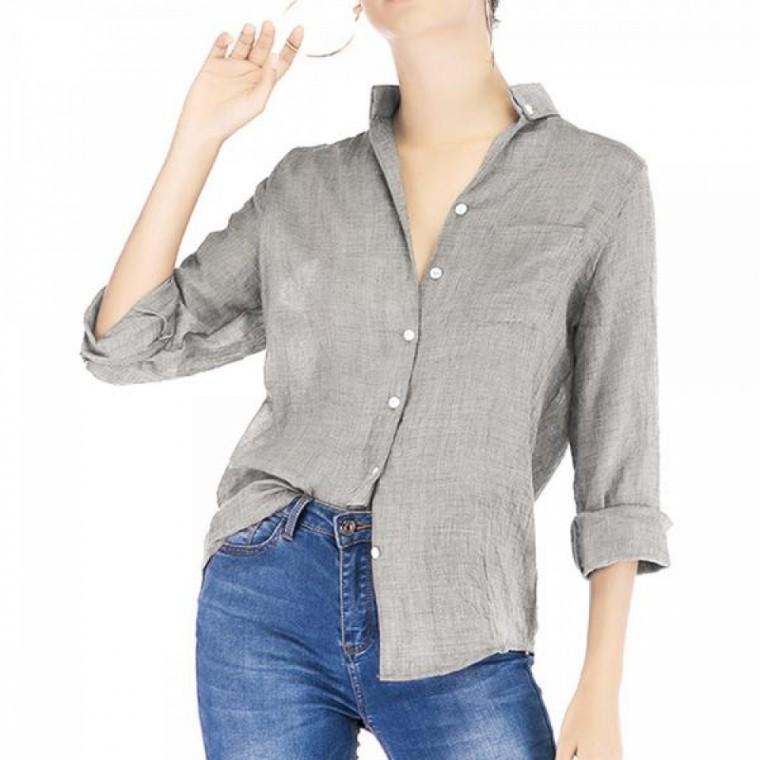 여름 린넨 블라우스 여성 데일리 긴팔 카라 셔츠 남방