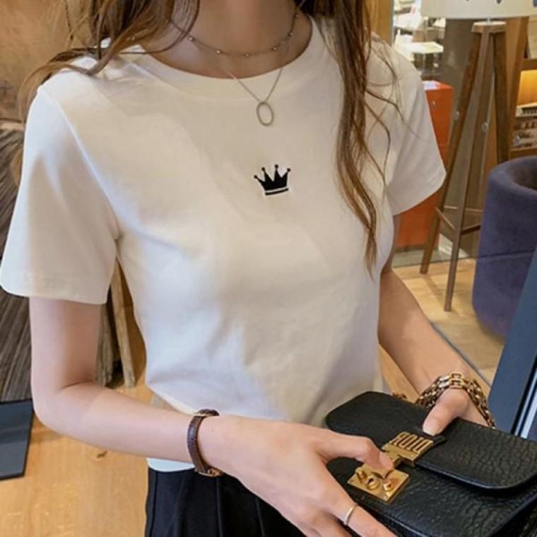여성 반소매 티셔츠 라운드넥 포인트 무지 기본 면티