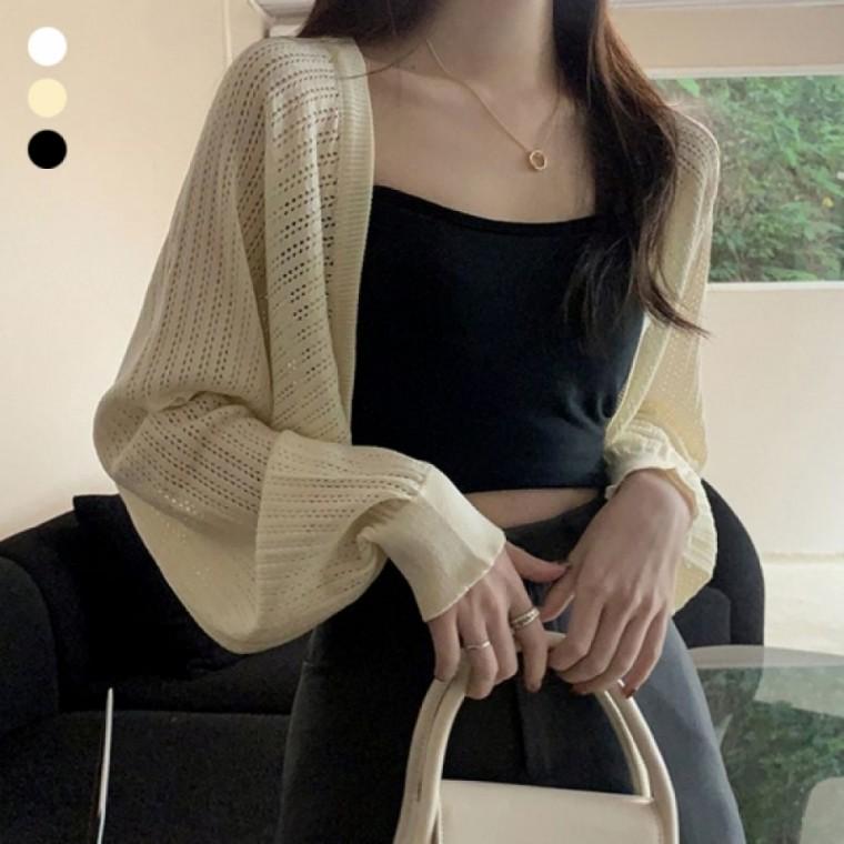 여름 시원한 펀칭 얇은 소재 여자 가디건 볼레로